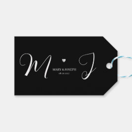 Zwarte huwelijkscadeau Label met witte monogram te Cadeaulabel