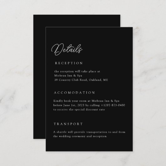 Zwarte Huwelijksdetails QR-code Bijlagekaart Kaart (Voorkant / Achterkant)