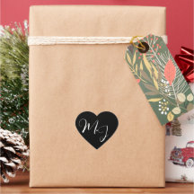 Zwarte huwelijkslabel met witte monogramtekst