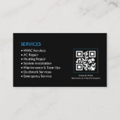 Zwarte HVAC-services QR-code Visitekaartje (Achterkant)