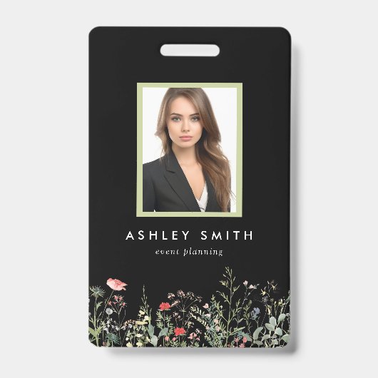 Zwarte ID Badge met Wilde Bloemenweide (Voorzijde)