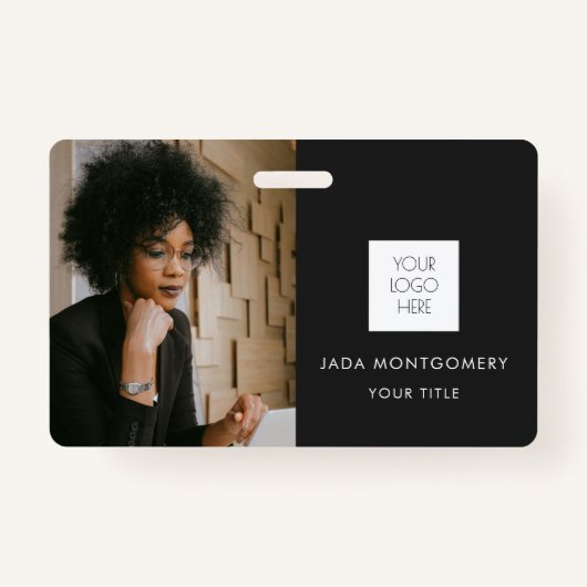 Zwarte ID-Kaart | Moderne minimalistische foto en  Badge (Voorkant)