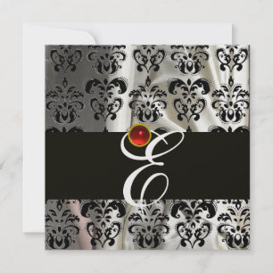 ZWARTE IJDEN ZIJDE DAMAST STOF MONOGRAAM  RODE ROB KAART