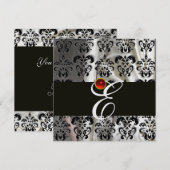 ZWARTE IJDEN ZIJDE DAMAST STOF MONOGRAAM RODE ROBI KAART (Voorkant / Achterkant)