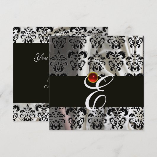 ZWARTE IJDEN ZIJDE DAMAST STOF MONOGRAAM RODE ROBI KAART (Voorkant / Achterkant)