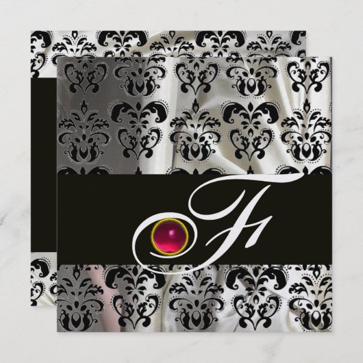 ZWARTE IJDEN ZIJDE DAMAST STOF MONOGRAM ROZE ROBIJ KAART (Voorkant / Achterkant)