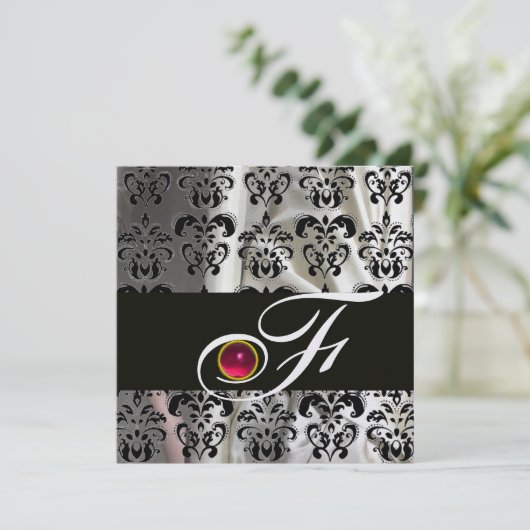 ZWARTE IJDEN ZIJDE DAMAST STOF MONOGRAM ROZE ROBIJ KAART (Staand voorkant)