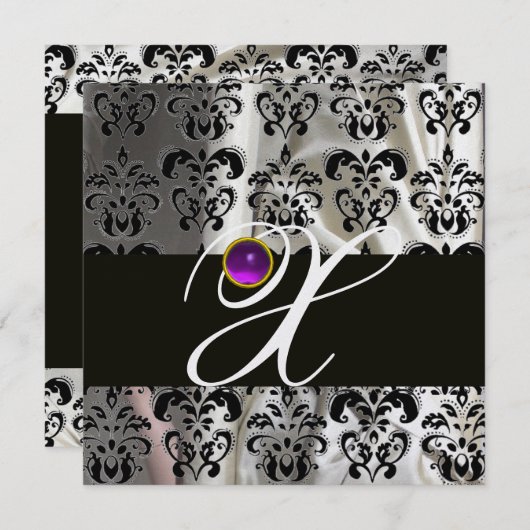 ZWARTE IJKZIJDE DAMASKMONOGRAM PAARSE AMETHYST KAART (Voorkant / Achterkant)