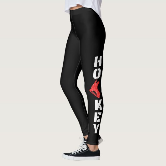 Zwarte ijshockeyleggings - rood schaats leggings (Links)