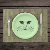 zwarte illustratie van Cat Face Green Eyes Whisker Papieren Bordje