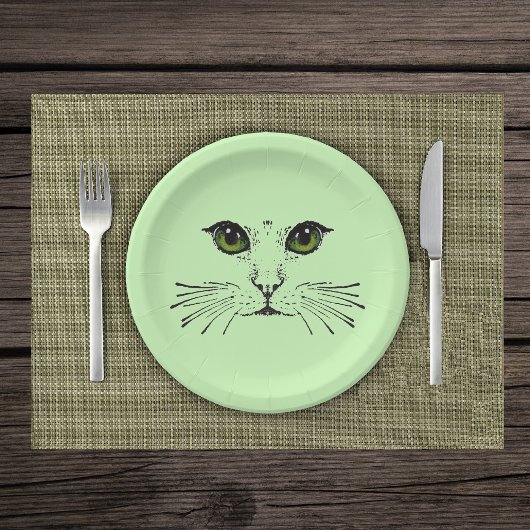 zwarte illustratie van Cat Face Green Eyes Whisker Papieren Bordje