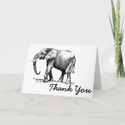 Zwarte illustratie van een olifant bedankkaart (Voorkant)