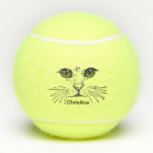 Zwarte illustratie van gezicht van kat groene ogen tennisballen (Achterkant)