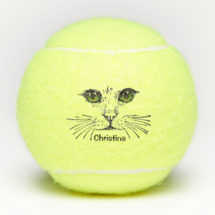 Zwarte illustratie van gezicht van kat groene ogen tennisballen