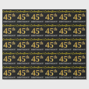 Zwarte, Imitatie Gouden "45ste VERJAARDAG " Cadeaupapier