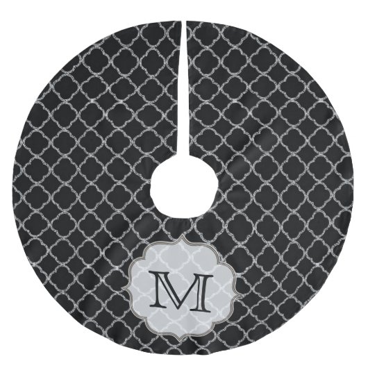Zwarte Initiaal Quatrefoil Monogram Kerstboom Rok (Voorkant)