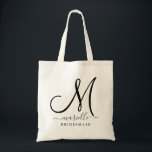 Zwarte Initiaal Script Name Floral Bridesmaid Larg Tote Bag<br><div class="desc">Een moderne trendy script monogram bruidsmeisje canvas tas. Verwijder de vakjes aan geen van beide zijden van het naamlettertype. Typ gewoon de naam tussen de vakjes. Ze zijn swashes toegevoegd voor decoratie.</div>