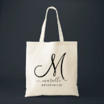 Zwarte Initiaal Script Name Floral Bridesmaid Larg Tote Bag<br><div class="desc">Een moderne trendy script monogram bruidsmeisje canvas tas. Verwijder de vakjes aan geen van beide zijden van het naamlettertype. Typ gewoon de naam tussen de vakjes. Ze zijn swashes toegevoegd voor decoratie.</div>