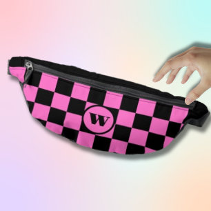 Zwarte Initiaal   Zwarte en Neon Roze Schaken Heuptasje
