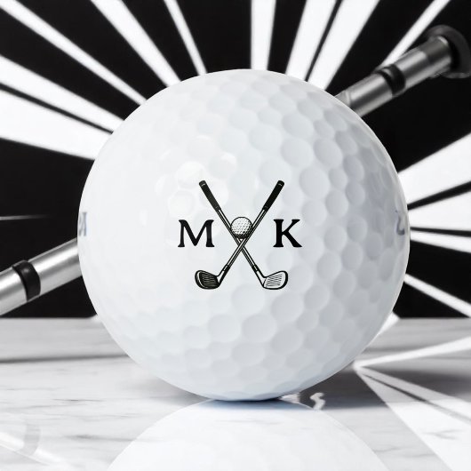 Zwarte Initialen en gekruiste clubs Golfer Modern Golfballen