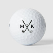Zwarte Initialen en gekruiste clubs Golfer Modern Golfballen (Voorkant)