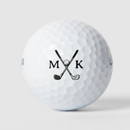 Zwarte Initialen en gekruiste clubs Golfer Modern Golfballen (Voorkant)