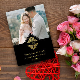 Zwarte Initialen Golden Chic Lace Romantic Wedding Folie Uitnodiging