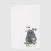 Zwarte initiële naammonogram golfhanddoek (Voorkant)