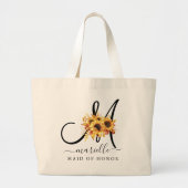 Zwarte initiële scriptnaam bloemrijke bruidsmeisje grote tote bag (Voorkant)