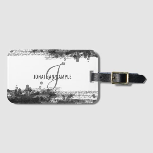 Zwarte inkt | Abstract monogram voor zwarte Waterv Bagagelabel (Voorkant (horizontaal))