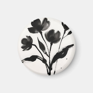 Zwarte Inkt Bloemen Boeket Magneet