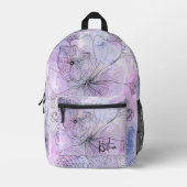 Zwarte Inkt Botanicals op Soft Pastel Waterverf Bedrukte Rugzak (Voorkant)