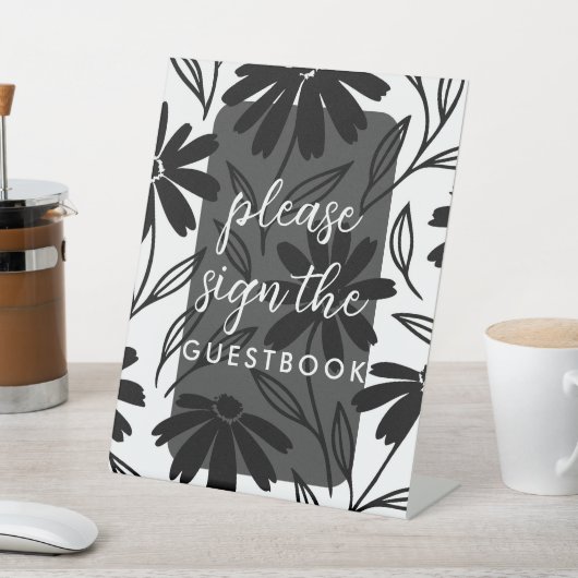 Zwarte Inkt Daisies Boho Tafelnummers Tafelteken Reclamebord Met Voetstuk (Insitu)