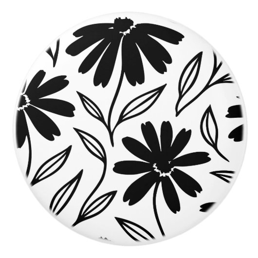 Zwarte inkt Daisies White Boho Keramische Knop (Voorkant)