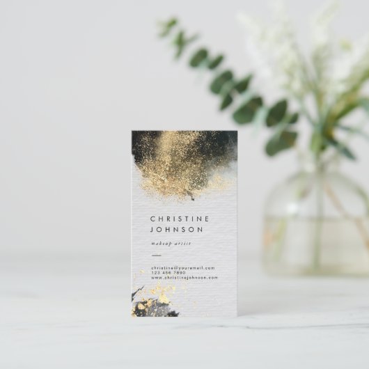 Zwarte inkt en faux glitter visitekaartje (Staand voorkant)