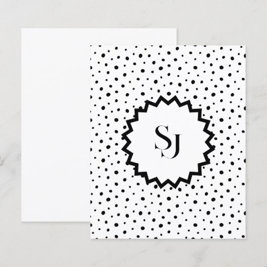 Zwarte inkt Improvisatie polka stippen Monogram. (Voorkant / Achterkant)