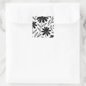 Zwarte Inkt Madeliefjes Boho Bruiloft Feest Vierkante Sticker (Tas)