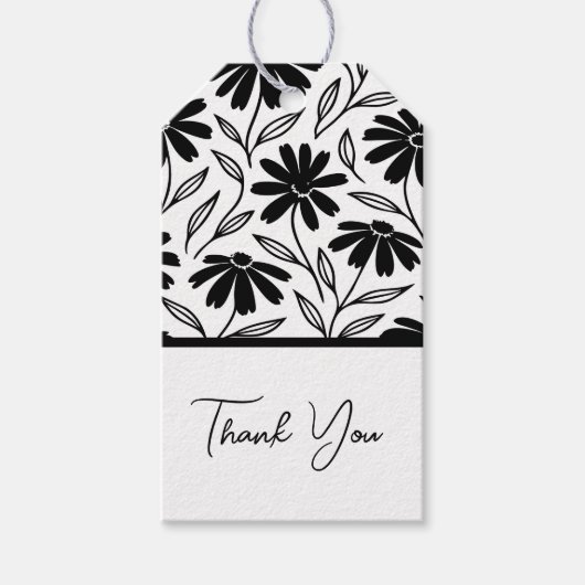 Zwarte Inkt Madeliefjes Boho Bruiloftsborrel Cadeaulabel (Voorkant)