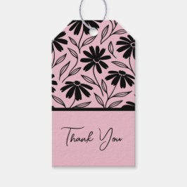 Zwarte Inkt Madeliefjes Roze Boho Bruiloftsborrel Cadeaulabel