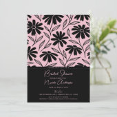 Zwarte Inkt Margrieten Roze Boho Bruidsdouche Kaart (Staand voorkant)