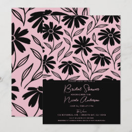 Zwarte Inkt Margrieten Roze Boho Bruidsdouche Kaart