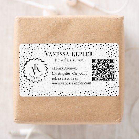 Zwarte inkt Polka dot Monogram Minimalistisch Mode Etiket (Insitu)