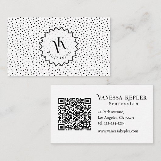 Zwarte inkt Polka dot Monogram Minimalistisch Mode Visitekaartje (Voorkant / Achterkant)