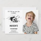 Zwarte inkt Voetbal Verjaardag Uitnodiging met Fot (Voorkant)