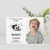 Zwarte inkt Voetbal Verjaardag Uitnodiging met Fot (Staand voorkant)