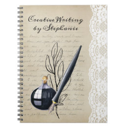  zwarte inktpot en penpunt notitieboek