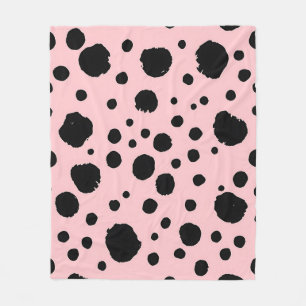 Zwarte inktspatten roze polka patroon fleece deken