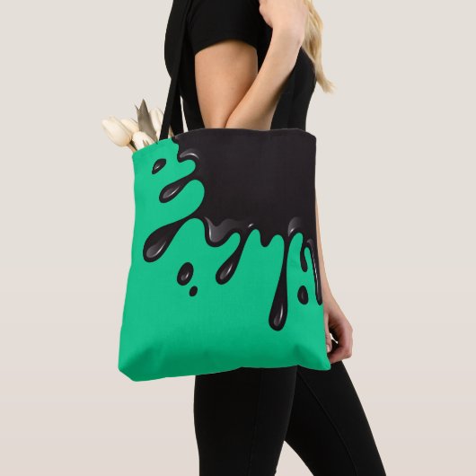 Zwarte inktvlek op Emerald Green Tote Bag (Dichtbij)