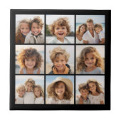 Zwarte Instagram Fotocollage met 9 vierkante foto' Tegeltje (Voorkant)