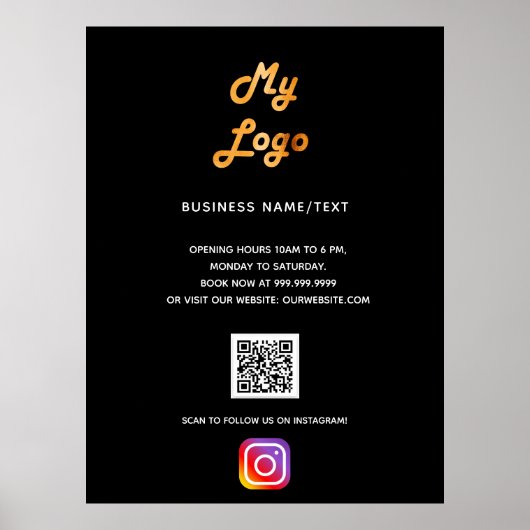 Zwarte Instagram QR-code voor bedrijfslogo Poster (Voorkant)